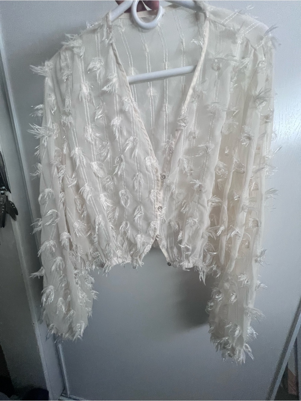 Ivory Feather-Trim Cardigan